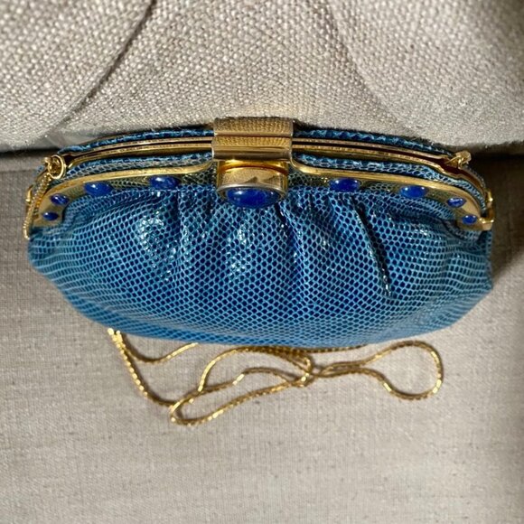 Vintage Finesse La Model Python Snakeskin Jeweled Convertible Clutch Purse RARE - Picture 7 of 14